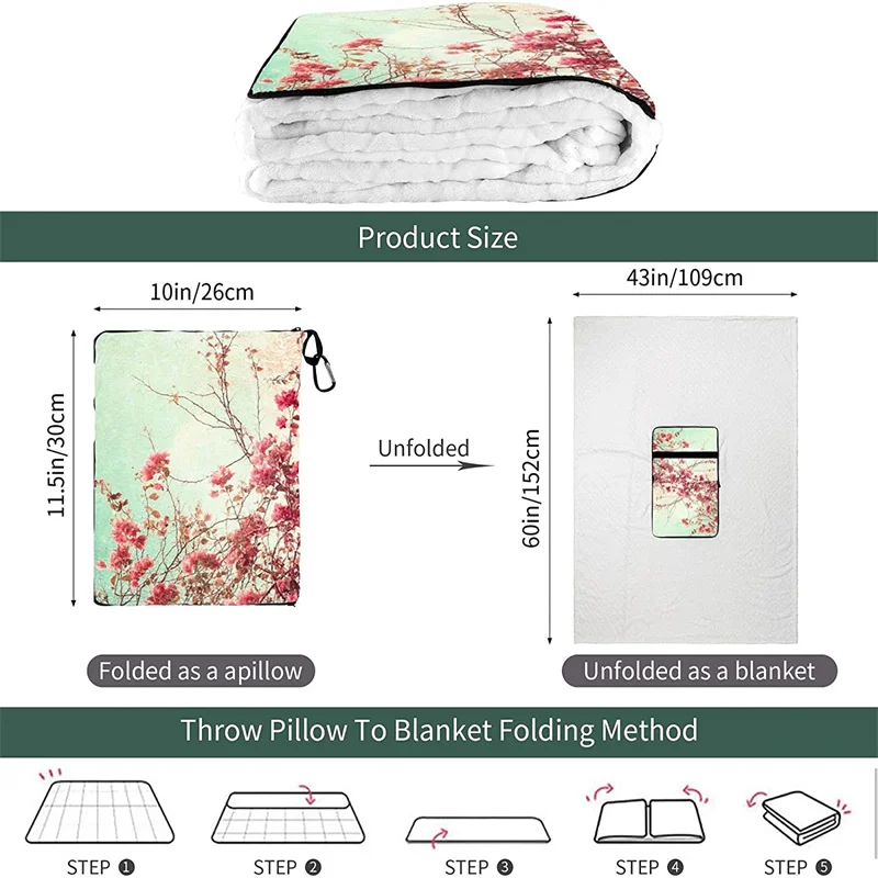 vender Flores Rosa Do Vintage Viagem Travesseiro Cobertor Dois-em-um Mochila Cinta E Compacto Avião Saco Cintura Suporte 60x43 Polegadas