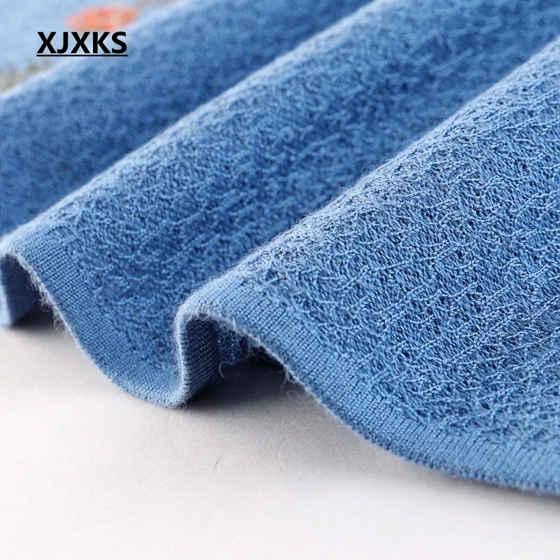 XJXKS Весна женский тонкий свитер пуловер свободный большой размер лен три четверти рукав плюс размер свитер женский топ