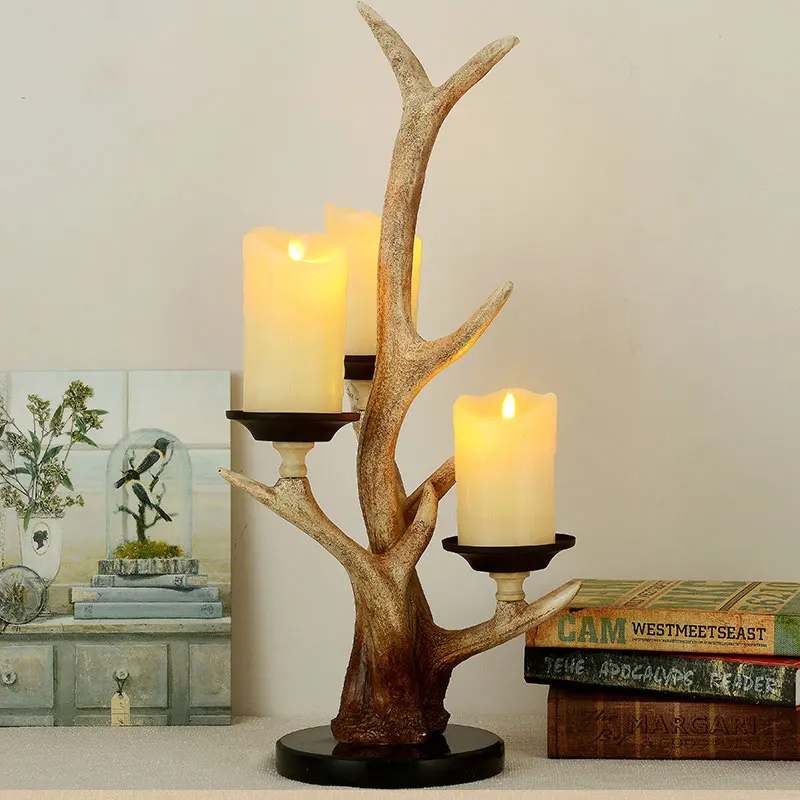 Винтаж рога подсвечник лампы для гостиной спальни настольная лампа Светодиодная