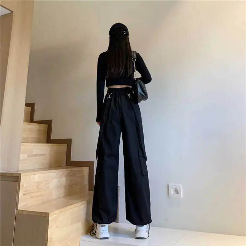 Брюки-карго Женские однотонные тактические свободные штаны унисекс в стиле