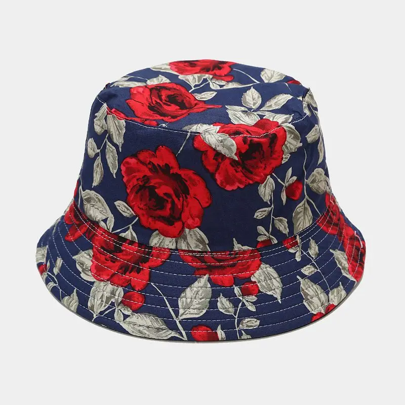 2021 New Fashion Hot Style Panama Hat Rose Flower Bucket Hats Summer Floral Sun Caps For Women Cotton Fisherman Cap | Аксессуары для