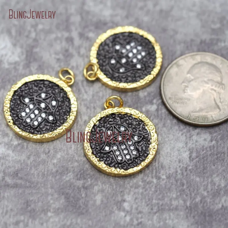 Белая циркониевая позолоченная рука хамса круглой формы ручная подвеска PM26744 |