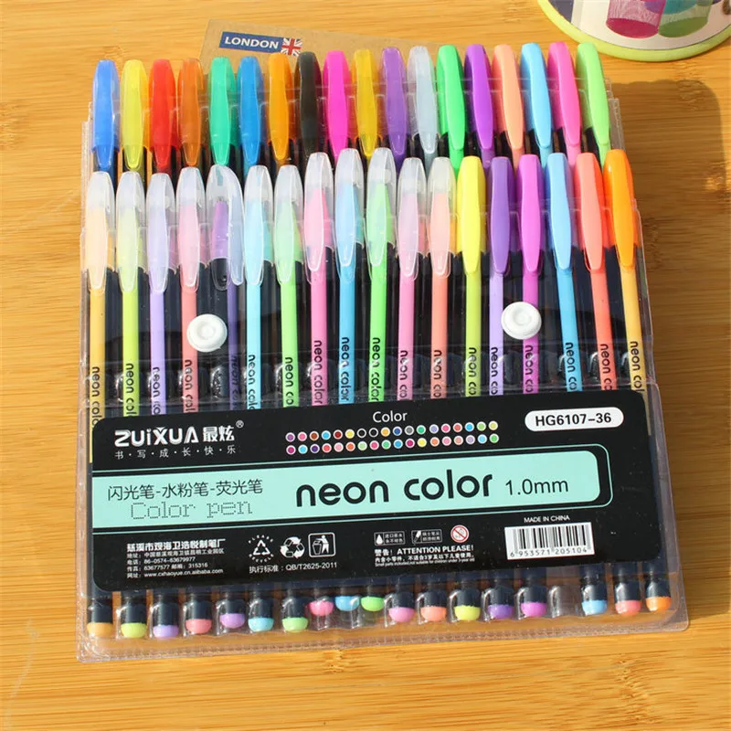 

12/18/24/36/48pcs Neon Colors Metal Glitter Pastel Pen Set 1mm Gel Pen Artist Drawing Painting Marker Stationery School Office