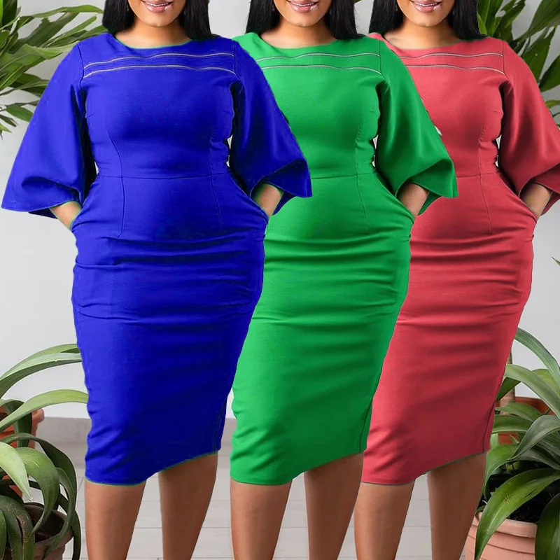 

Large Size Dress 3XL Women's African Five-Point Sleeve Round Neck Temperament Embroidery New Unique Design Elegant Vestidos