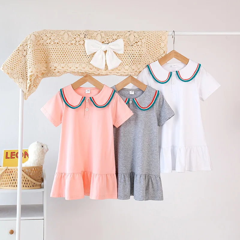 

Повседневное платье с кукольным воротником для девочек, новинка 2021, однотонная Милая хлопковая одежда в студенческом стиле с лацканами для ...