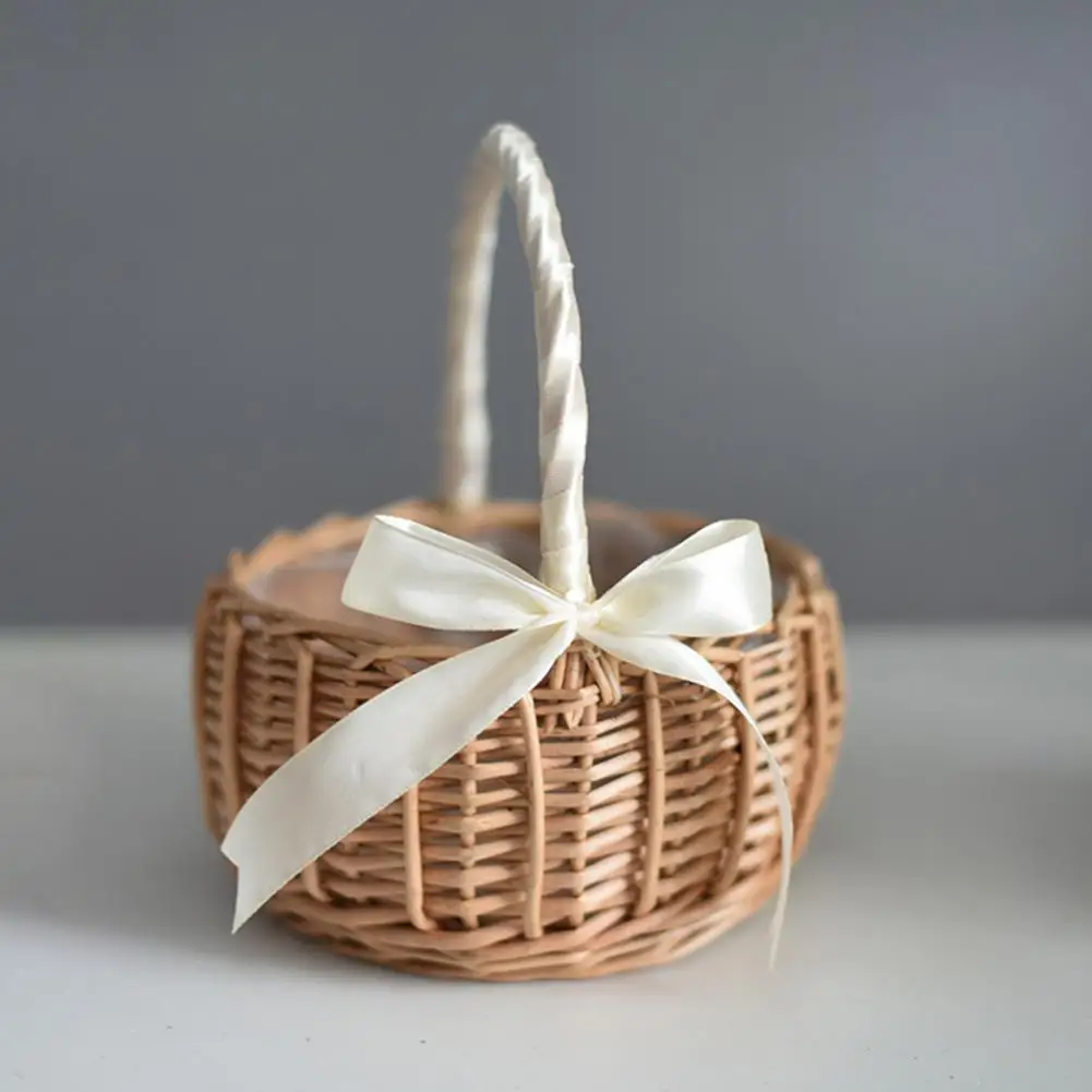 

Flower Basket Retro Wicker Natural Wedding Snack Storage Baskets for Birthday Storage Basket Woven Baskets