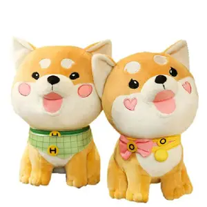 Милая собака с круглым лицом Сиба-ину, кукла, игрушки, мягкие животные, Мультяшные Японские Аниме игрушки для собак с шарфом, розовые щеки, Игрушки для маленьких детей