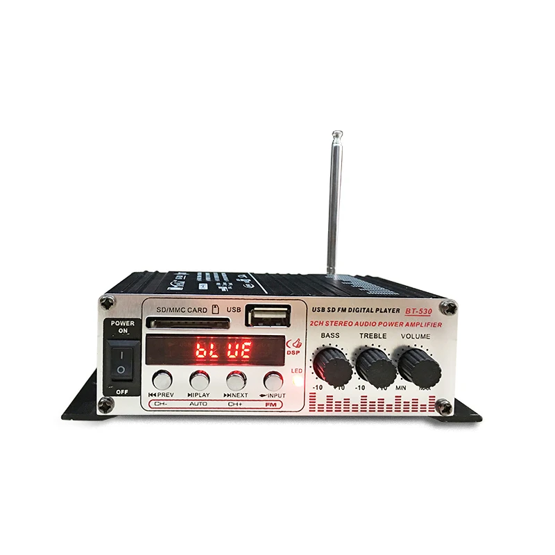 Мини-усилитель мощности для автомобиля 2 канала HIFI аудио усилитель мощности Дисплей Bluetooth стерео автомобильный кинотеатр усилитель с fm-радио USB/TF/AUX