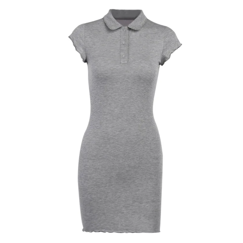 Женское платье-футболка с отложным воротником облегающее платье на пуговицах