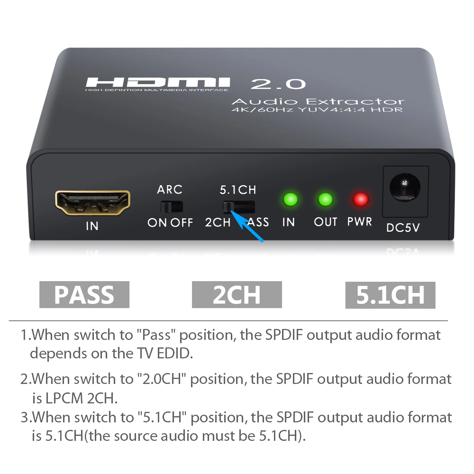 HDMI-совместимый 2 0 аудио экстрактор поддержка 4k 60hz Yuv 4:4:4 Hdr Hd конвертер адаптер для
