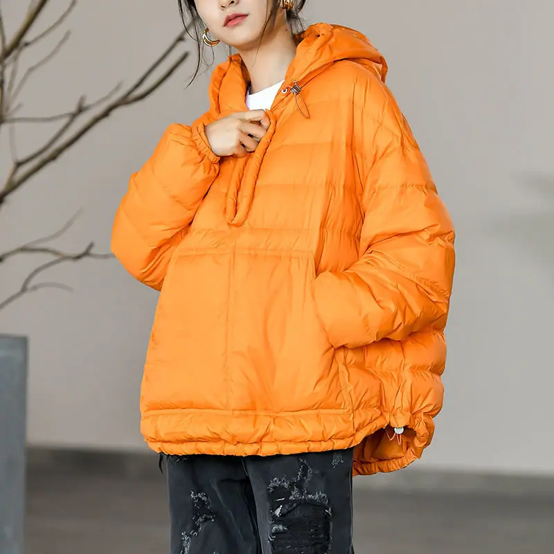 

Solid Women Parkas Coats Winter New 2021 Hooded Pocket Zipper Loose Thick Warm Female Outwear Tops