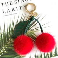 2021 luxury real fox fur ball pompom 9 colors genuine mink fur keychain cherry fruit metal key ring pendant bag charm women f332