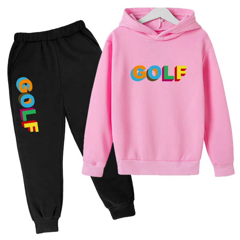 

New Autumn Boys and Girls Long Sleeve Golf Printed Casual Hoodie + Trousers Kids Children's Brand Fashion Printed Sportswear Set