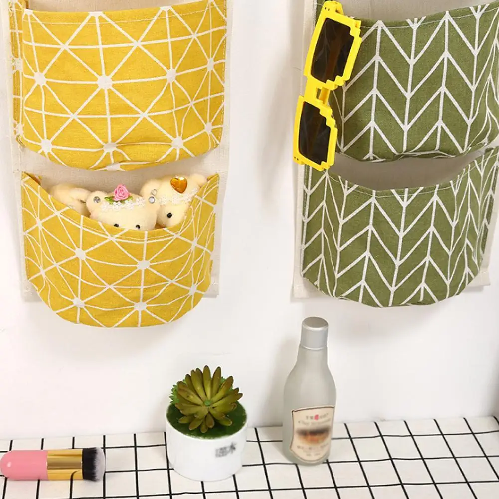 

Cotton And Linen Storage Hanging Bag Hanging Multi-Layer Storage Storage Pocket Door Debris Bag Hanging Bag Fabric Y5K4
