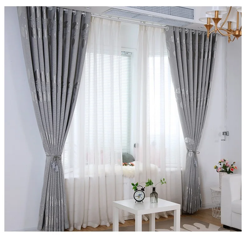 Curtains for Living Dining Room Bedroom Modern Simple Brief Silver Curtain Pure Color Knit Blackout Window Decoration Curtains