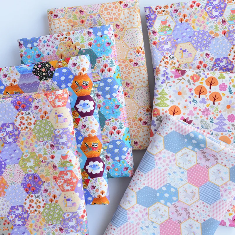 

100*145cm Cotton Fabric Cartoon Baby Print Children's Cartoon Garden Pure Cotton Handmade DIY Garden Unicorn Fabric