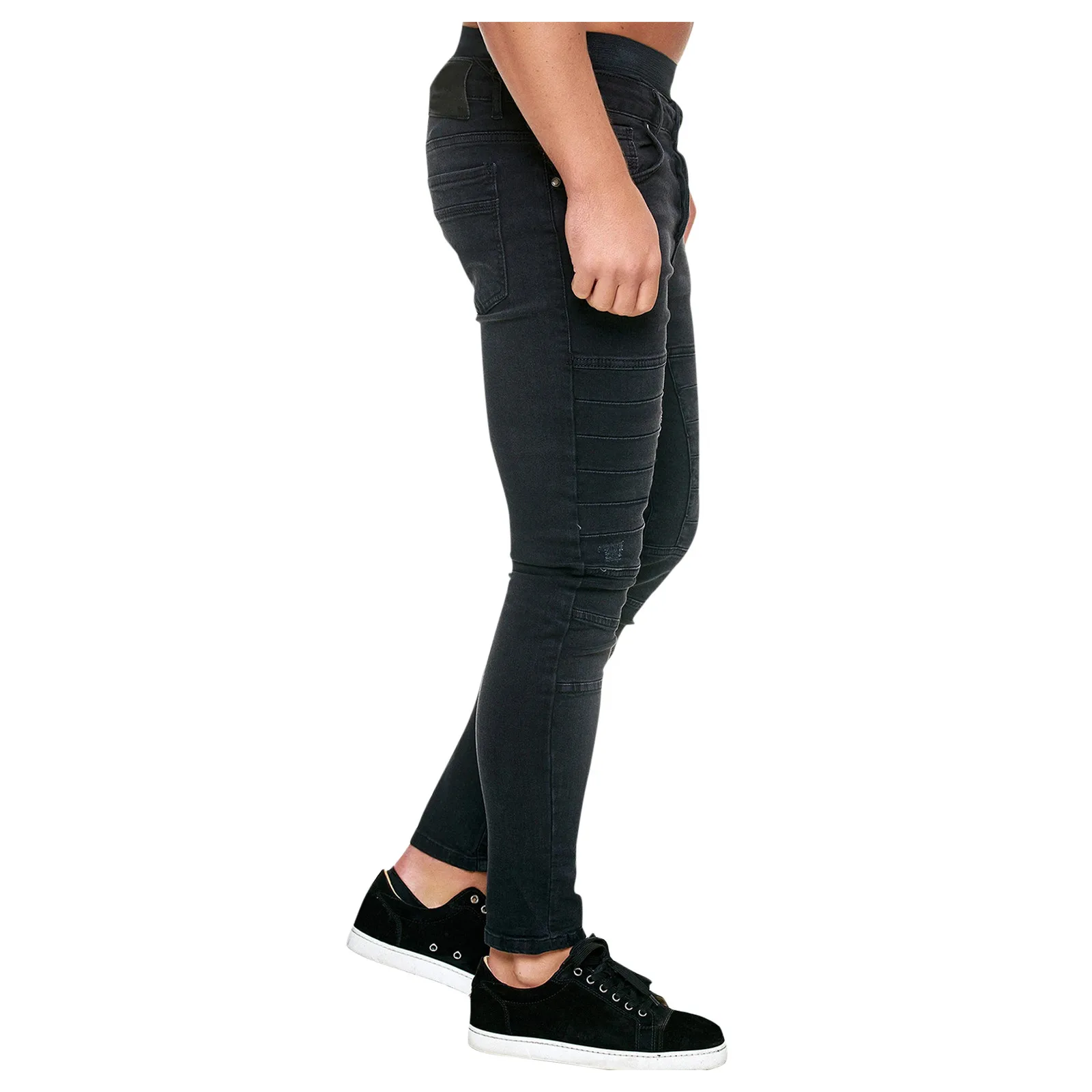 

TELOTUNY Fashion Men's Jeans pantalones de hombre Casual Solid Color Ripped Pleated Frayed Long Pants Gradient Washed Trousers