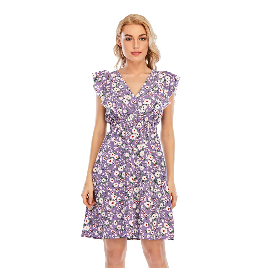 Элегантное и милое летнее платье с цветочным рисунком желтые хризантемы женское