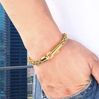 2021 trend men golden black bracelet stainless steel chain link punk charm bracelet handmade fashion jewelry gift for boyfriend