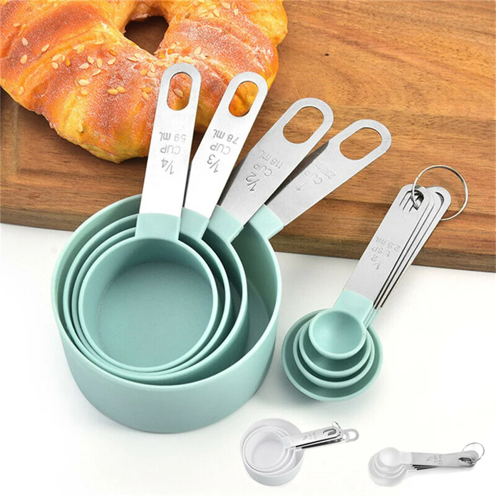 

8pcs Stainless Steel Measuring Cups Spoons Tools PP Metal Handle Kitchen Baking Cooking Gadgets Set Green White