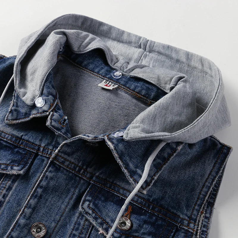 

4XL 5XL Plus Size Autumn Hooded Short Denim Vest Jacket Women Sleeveless Jeans Vest Women Casual Waistcoat Chaleco Mujer C6483