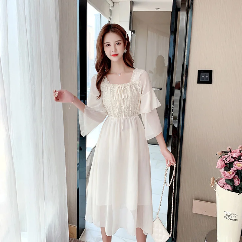 

Элегантное французское платье на талии, нежное шифоновое платье для женщин, весеннее платье