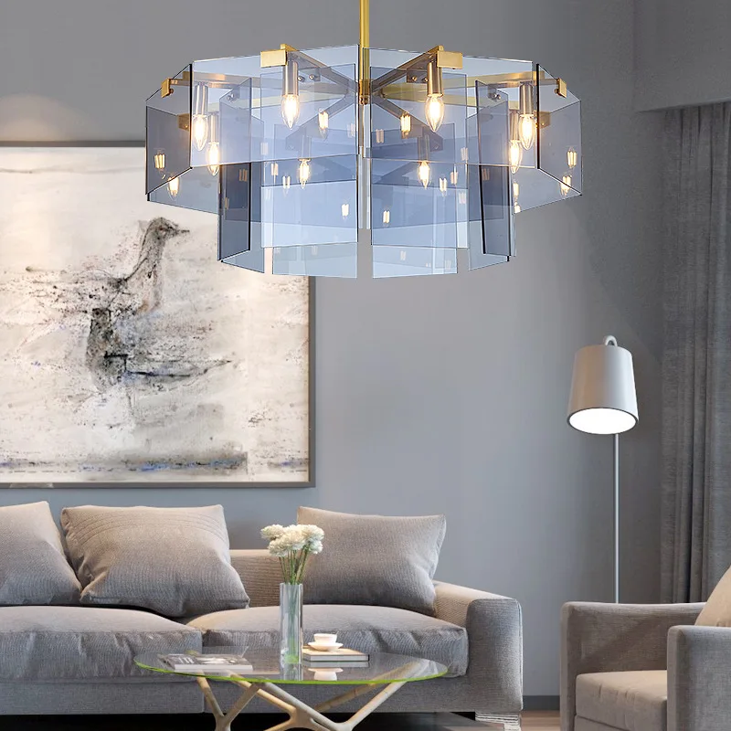 Постмодерн роскошный светодиодный светильник люстра голубое стекло подвесной