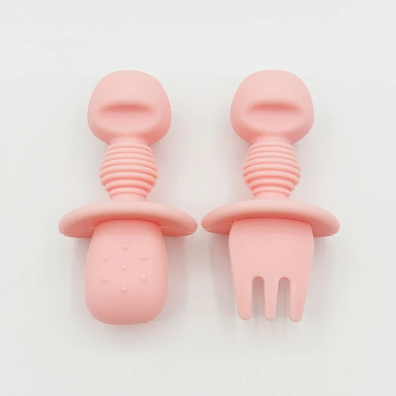 2 Pcs Baby Silicone Spoon Fork Dinnerware Set BPA Free Kids Training Feeding Food Dishes Tableware Utensils