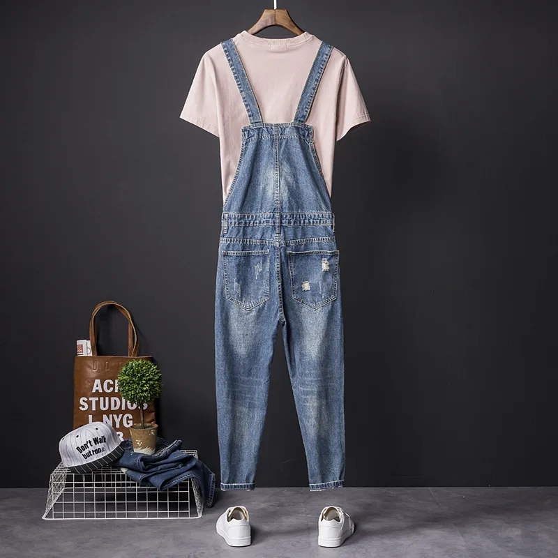 Japan Fashion Blue Denim Overalls Men Bib Overalls Hip Hop Mens Jeans Suspender Pants Salopette Homme big Size 4XL 5XL