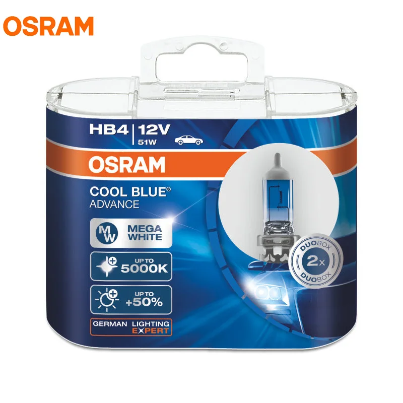 

OSRAM Cool Blue Advance HB4 12V 51W 69006CBA 5000K Car Halogen Headlight Bulbs Fog Lamp +50% Brighten White Light