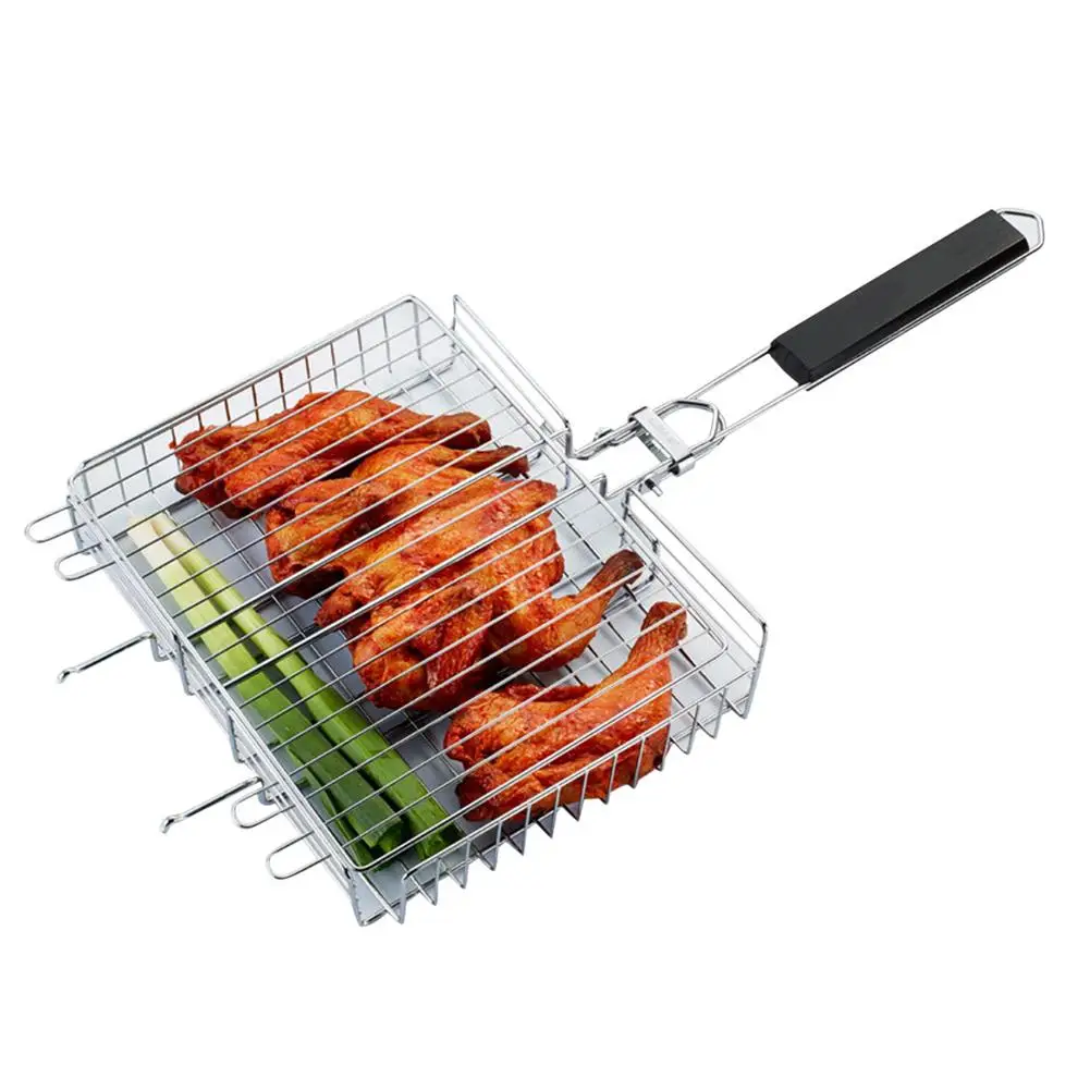 

Портативная корзина для барбекю и гриля, корзина из нержавеющей стали с антипригарным покрытием для барбекю, инструменты для гриля, сетка д...