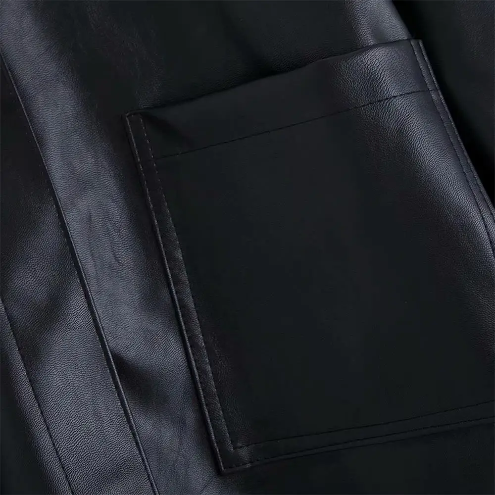 Женская Асимметричная рубашка средней длины свободная из искусственной кожи с