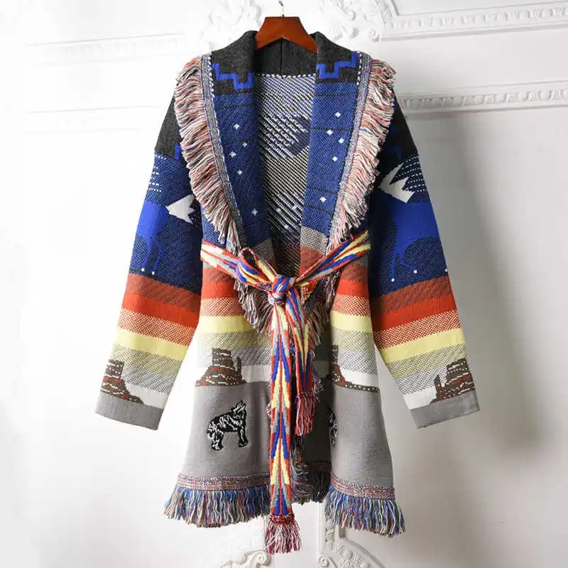 

2021 autumn Spring fashion women's high quality embroidery tassels sweater cardigans Chic women loose knitted coat C505