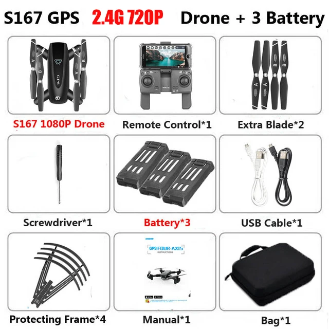 2.4G 720P 3B Bag S167 5G Дрон GPS Радиоуправляемый квадрокоптер с камерой 4K wifi FPV Складной Летающий жесты фотографии вертолет для видеосъемки игрушки - Цвет: 2.4G 720P 3B Bag