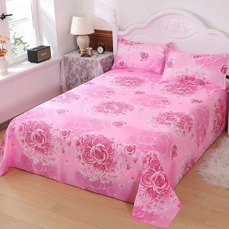 

New Pink Flower Adult Bed Sheet Decor Home Textile Kids Pillowcase Bedding Coverlet Flat Sheet Flower Bed Cover Soft Warm Sheets