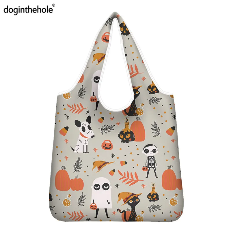

Doginthehole 2pcs Set Halloween Family Shopping Shoulder Totes Protable Grocery Shopper Bags Reusable Handbags Dog Casual Bolsos