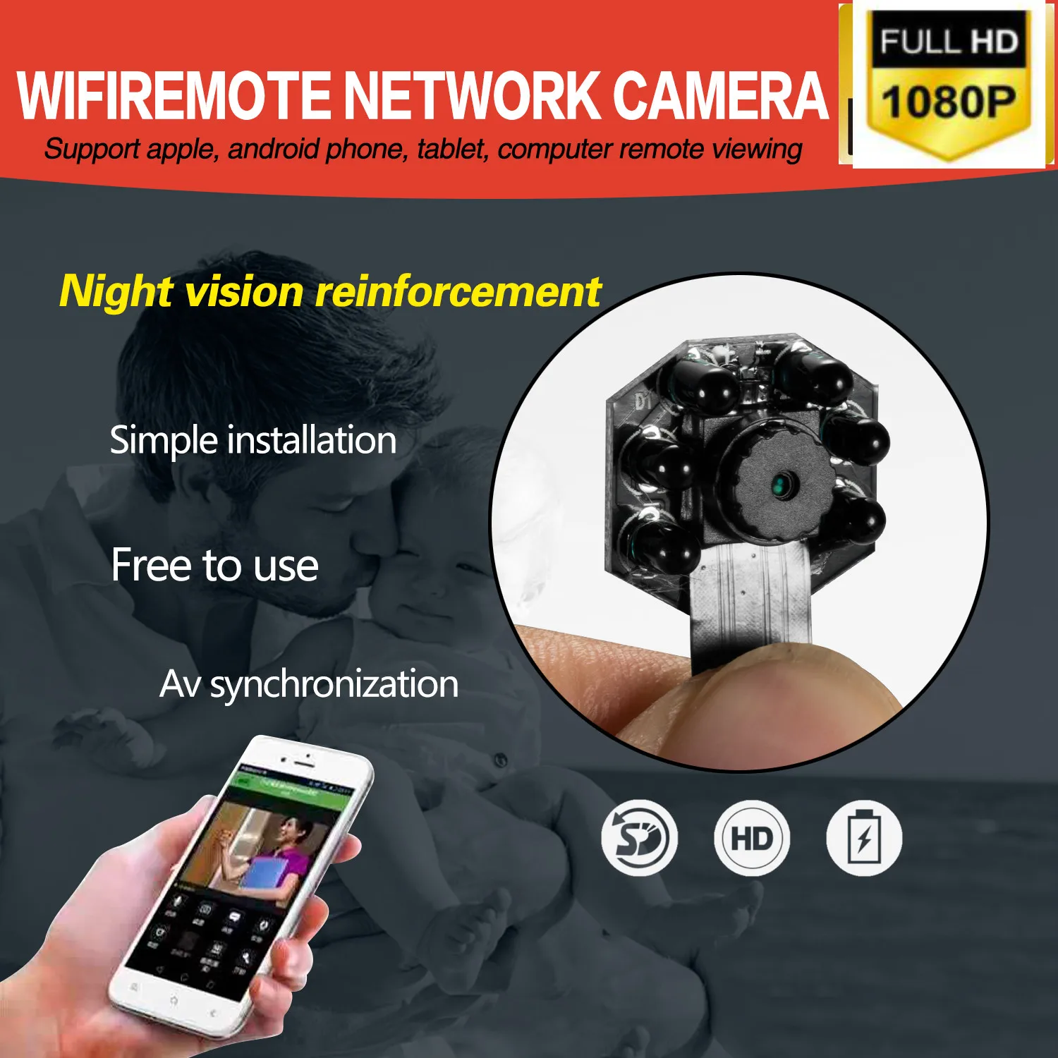 

Night view HD Portable WiFi IP Mini Camera P2P Wireless Micro Camcorder Video Recorder Support Remote View TF card