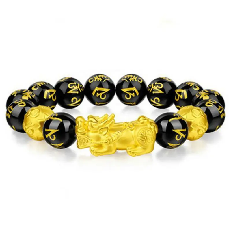 Quality Natural Real Black Obsidian Bracelet Buddha Feng Shui PiXiu Health Care Wealth Original Men Women Gold Wrist Bangles images - 6