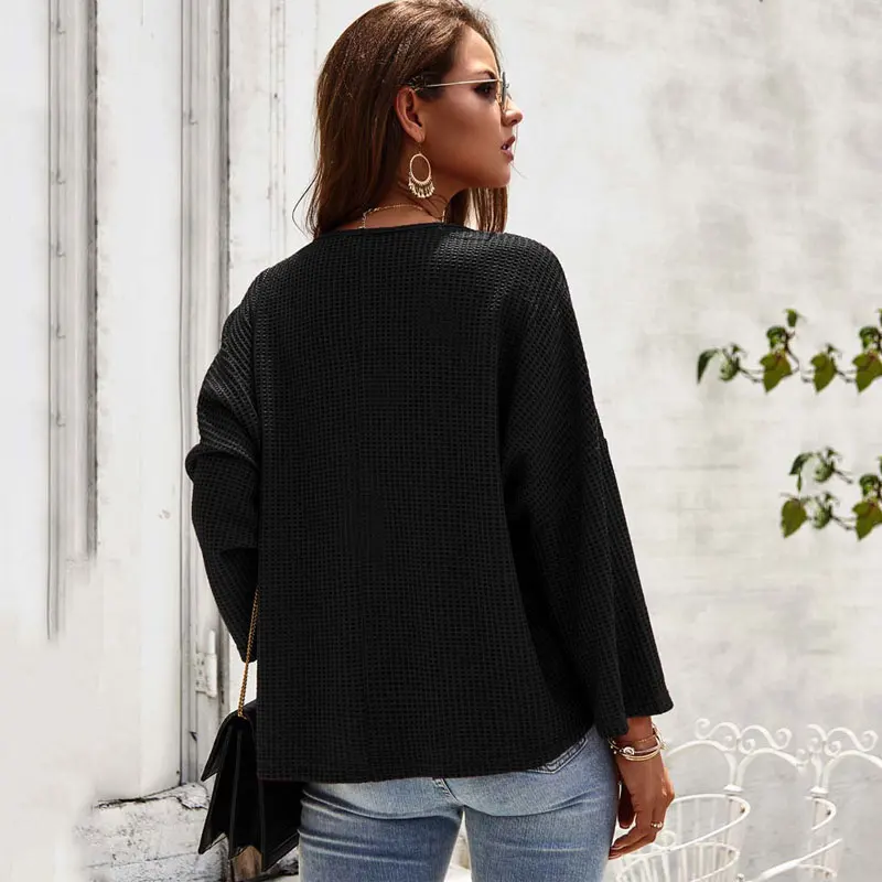 Женский свитер с v-образным вырезом свободный длинным рукавом вязаный для осени