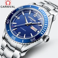 carnival fashion men new blue watches miyota sapphire 50m waterproof luminous calendar automatic mechanical watch reloj hombre