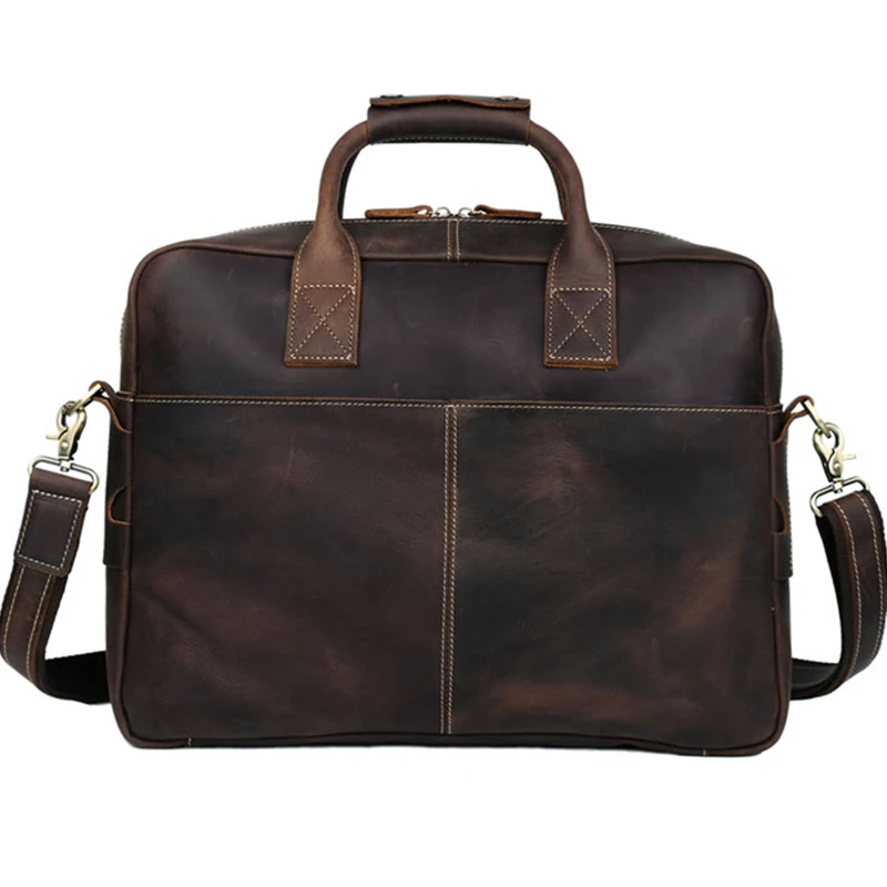 Luufan Top Quality Handmade Crazy Horse Leather Laptop Briefcase Satchel Messenger Bag Men Handbag Crossbody Shoulder Bag