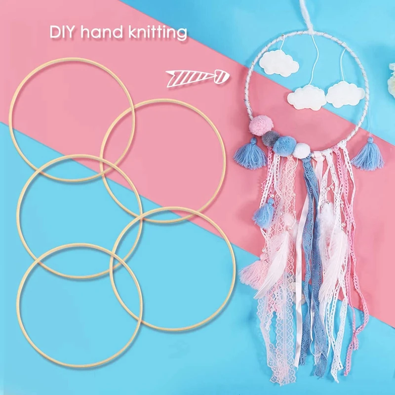 40Pcs Dream Catcher Hoops 5 Different Sizes Wooden Bamboo Circle Ring For DIY Wedding Wreath Crafts Making | Дом и сад