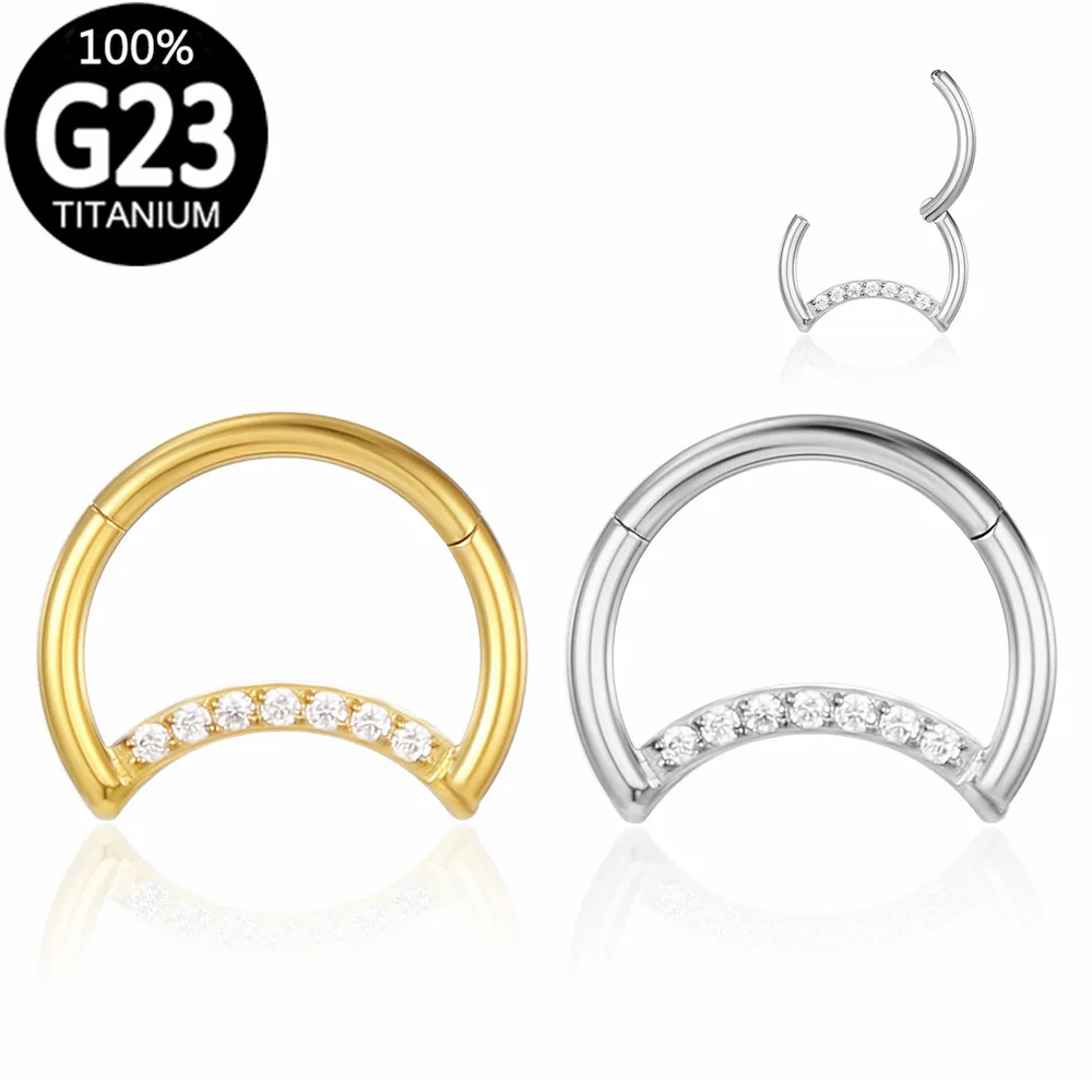 

G23 Titanium Black Nose Ring Crescent Moon Zircon Hoop Hinged Segment Ear Cartilage Tragus Helix Piercing Septum Clicker Jewelry