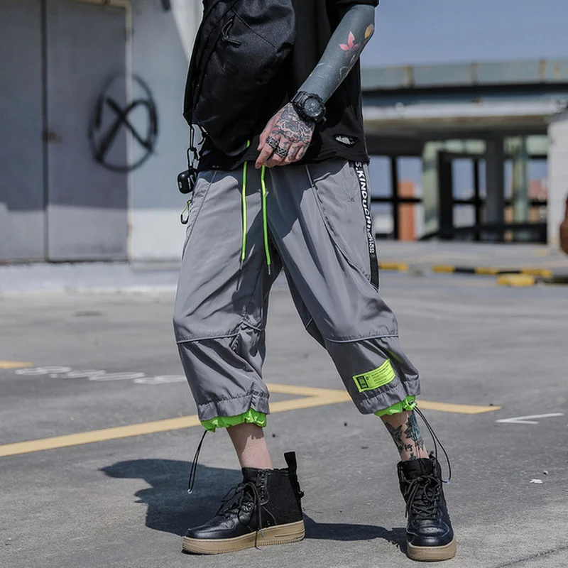 

Men's Trousers Reflective Pants Fluorescent 2021 Hip Hop Pants Casual Sports Night Light Joggers Streetswear Cropped Trousers