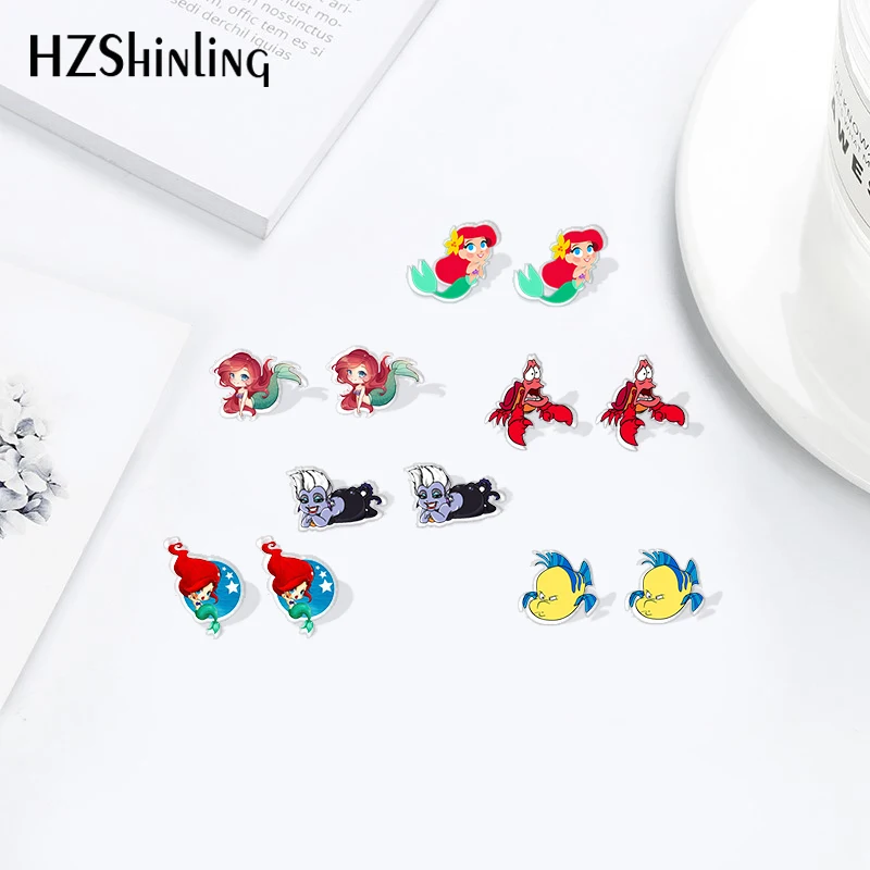 Серьги-гвоздики Ариэль Русалочка узурпа акриловые из нержавеющей стали летние