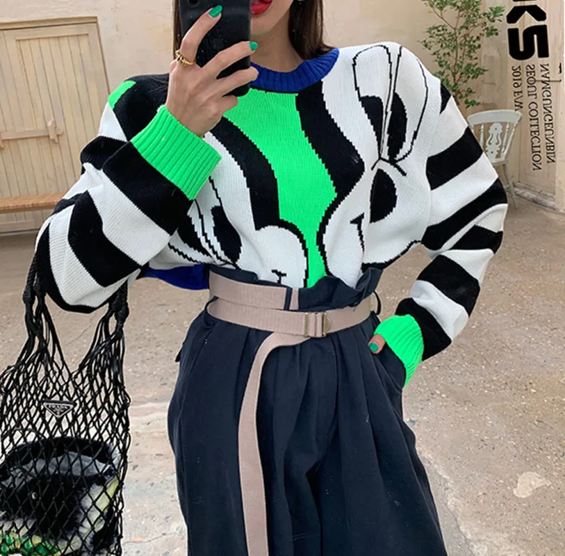 Женский свободный свитер GRUIICEEN трикотажный пуловер с круглым вырезом 4 цвета