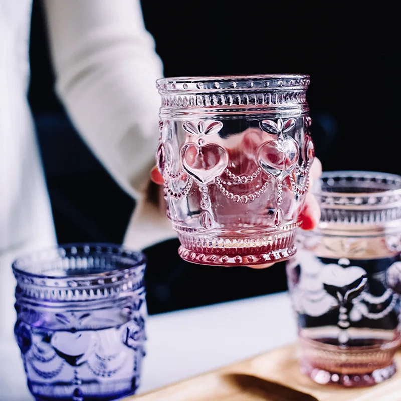 2 шт Красочный Ретро рельеф Стекло чашки без примесей свинца и молоко сок чашка