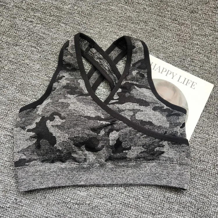 CB1094 black bra Зимний укороченный Топ с длинным рукавом, камуфляжный комплект для йоги, спортивная одежда для женщин, одежда для спортзала, фитнеса, Леггинсы для йоги+ спортивный бюстгальтер, спортивный костюм для женщин - Цвет: CB1094 black bra