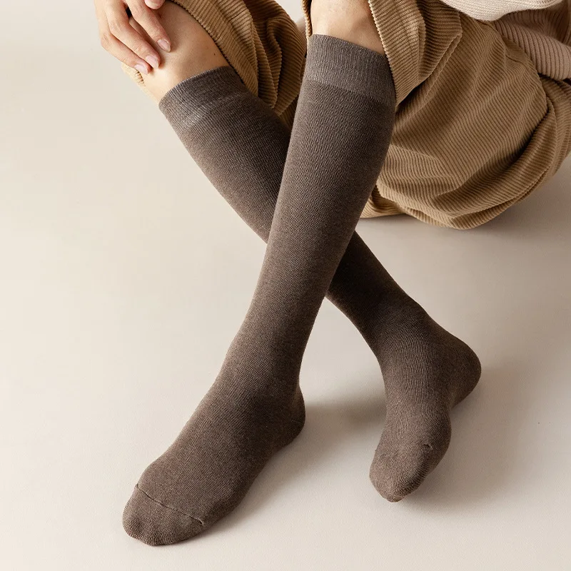 Утолщенные длинные чулки, мужские теплые носки до колена, однотонные зимние толстые махровые носки, мужские носки, женские чулки
