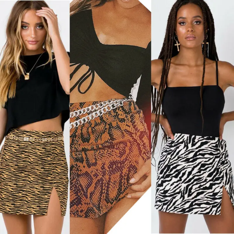 Юбка женская летняя со змеиным принтом и разрезом трапециевидная с завышенной